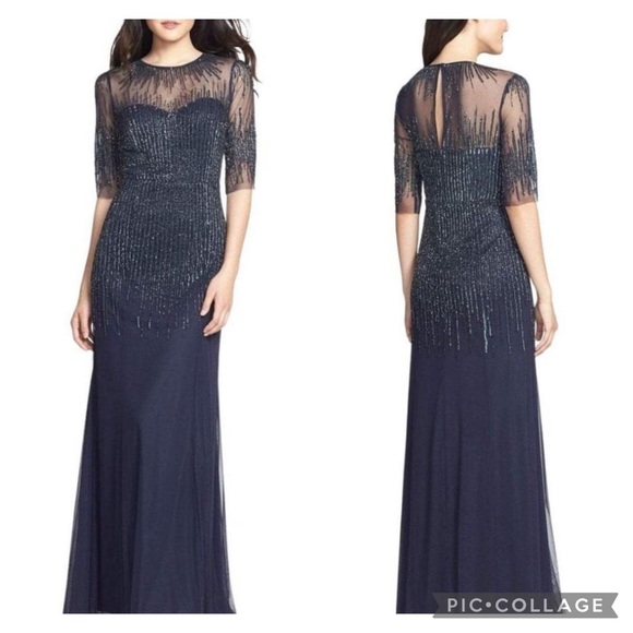 Adrianna Papell Dresses & Skirts - Adrianna Papell beaded 3/4 sleeves illusion sweetheart neck long gown